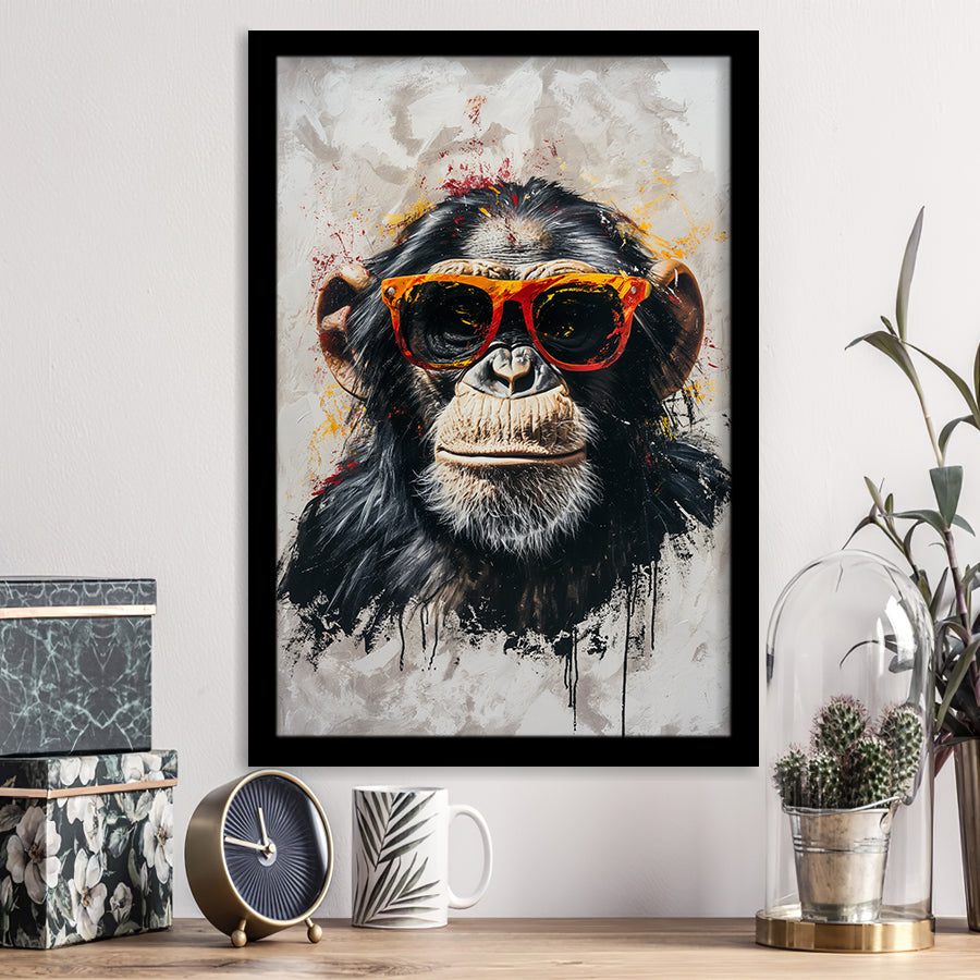 Monkey Wearing Sunglasses, Kids Art, Framed Art Prints Wall Decor, Picture Framed Painting