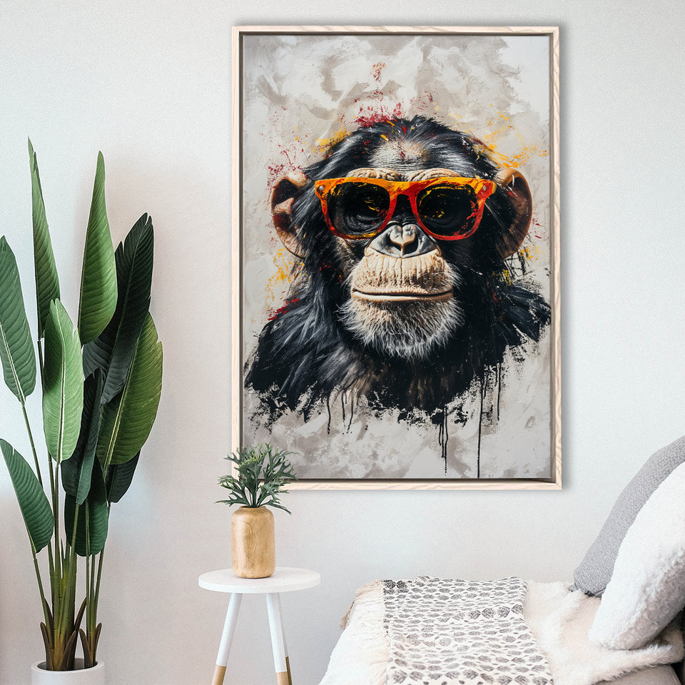 Monkey Wearing Sunglasses, Kids Art, Framed Canvas Prints Wall Art Decor, Floarting Frame Painting Canvas Art