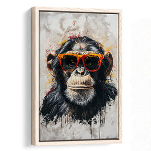 Monkey Wearing Sunglasses, Kids Art, Framed Canvas Prints Wall Art Decor, Floarting Frame Painting Canvas Art