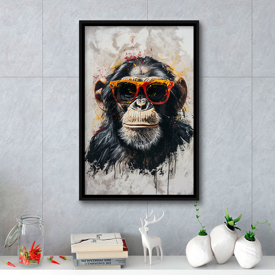 Monkey Wearing Sunglasses, Kids Art, Framed Canvas Prints Wall Art Decor, Floarting Frame Painting Canvas Art