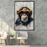 Monkey Wearing Sunglasses, Kids Art, Framed Canvas Prints Wall Art Decor, Floarting Frame Painting Canvas Art