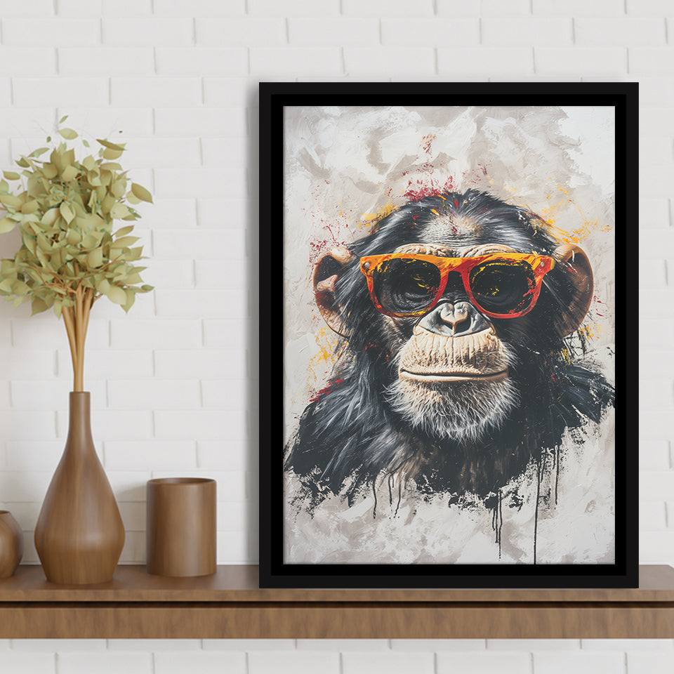 Monkey Wearing Sunglasses, Kids Art, Framed Canvas Prints Wall Art Decor, Floarting Frame Painting Canvas Art