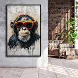 Monkey Wearing Sunglasses, Kids Art, Framed Canvas Prints Wall Art Decor, Floarting Frame Painting Canvas Art