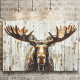 Moose Painted On Wood Background Rustic Art, Canvas Print Wall Art Decor, Landscape Art Print