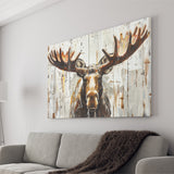Moose Painted On Wood Background Rustic Art, Canvas Print Wall Art Decor, Landscape Art Print