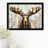 Moose Painted On Wood Background Rustic Art, Framed Canvas Print Wall Art Decor,Floating Frame