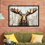 Moose Painted On Wood Background Rustic Art, Framed Art Print Wall Decor, Framed Picture