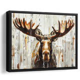 Moose Painted On Wood Background Rustic Art, Framed Canvas Print Wall Art Decor,Floating Frame