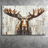 Moose Painted On Wood Background Rustic Art, Canvas Print Wall Art Decor, Landscape Art Print