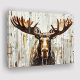 Moose Painted On Wood Background Rustic Art, Canvas Print Wall Art Decor, Landscape Art Print