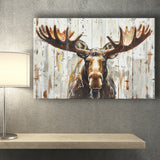 Moose Painted On Wood Background Rustic Art, Canvas Print Wall Art Decor, Landscape Art Print