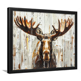 Moose Painted On Wood Background Rustic Art, Framed Art Print Wall Decor, Framed Picture