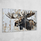 Moose Painted On Wood Rustic Cabin Painting, Extra Large Multi 5 Panel Canvas Print Wall Art Decor