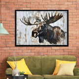 Moose Painted On Wood Rustic Cabin Painting, Framed Art Print Wall Decor, Framed Picture
