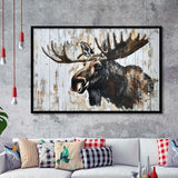 Moose Painted On Wood Rustic Cabin Painting, Framed Art Print Wall Decor, Framed Picture