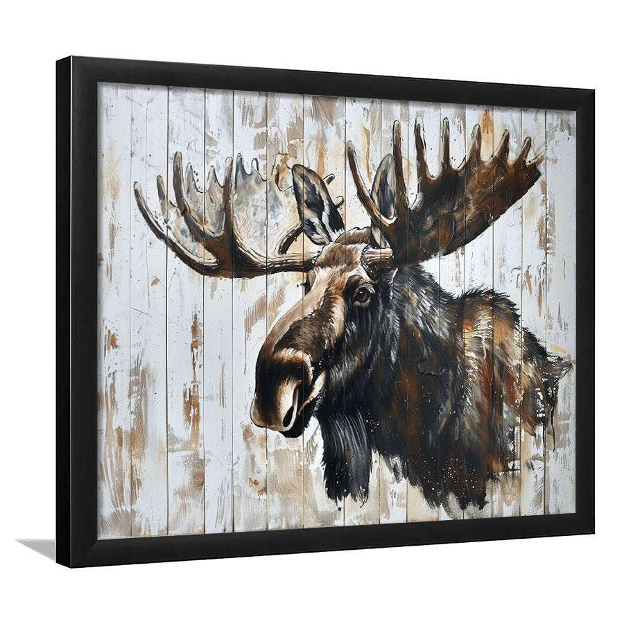 Moose Painted On Wood Rustic Cabin Painting, Framed Art Print Wall Decor, Framed Picture