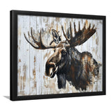 Moose Painted On Wood Rustic Cabin Painting, Framed Art Print Wall Decor, Framed Picture
