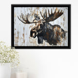 Moose Painted On Wood Rustic Cabin Painting, Framed Canvas Print Wall Art Decor,Floating Frame