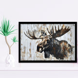 Moose Painted On Wood Rustic Cabin Painting, Framed Art Print Wall Decor, Framed Picture