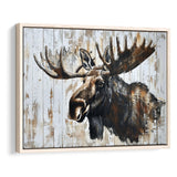 Moose Painted On Wood Rustic Cabin Painting, Framed Canvas Print Wall Art Decor,Floating Frame