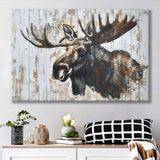 Moose Painted On Wood Rustic Cabin Painting, Canvas Print Wall Art Decor, Landscape Art Print