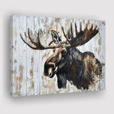 Moose Painted On Wood Rustic Cabin Painting, Canvas Print Wall Art Decor, Landscape Art Print