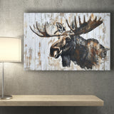 Moose Painted On Wood Rustic Cabin Painting, Canvas Print Wall Art Decor, Landscape Art Print