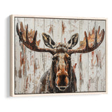 Moose Painted On Wood Rustic Cabin V1, Framed Canvas Print Wall Art Decor,Floating Frame