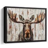 Moose Painted On Wood Rustic Cabin V1, Framed Canvas Print Wall Art Decor,Floating Frame