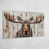 Moose Painted On Wood Rustic Cabin V1, Extra Large Multi 5 Panel Canvas Print Wall Art Decor