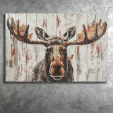 Moose Painted On Wood Rustic Cabin V1, Canvas Print Wall Art Decor, Landscape Art Print