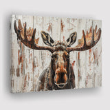 Moose Painted On Wood Rustic Cabin V1, Canvas Print Wall Art Decor, Landscape Art Print