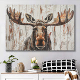 Moose Painted On Wood Rustic Cabin V1, Canvas Print Wall Art Decor, Landscape Art Print