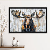 Moose Painted On Wood Background Art, Framed Canvas Print Wall Art Decor,Floating Frame