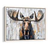Moose Painted On Wood Background Art, Framed Canvas Print Wall Art Decor,Floating Frame