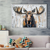 Moose Painted On Wood Background Art, Framed Canvas Print Wall Art Decor,Floating Frame