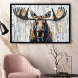 Moose Painted On Wood Background Art, Framed Canvas Print Wall Art Decor,Floating Frame