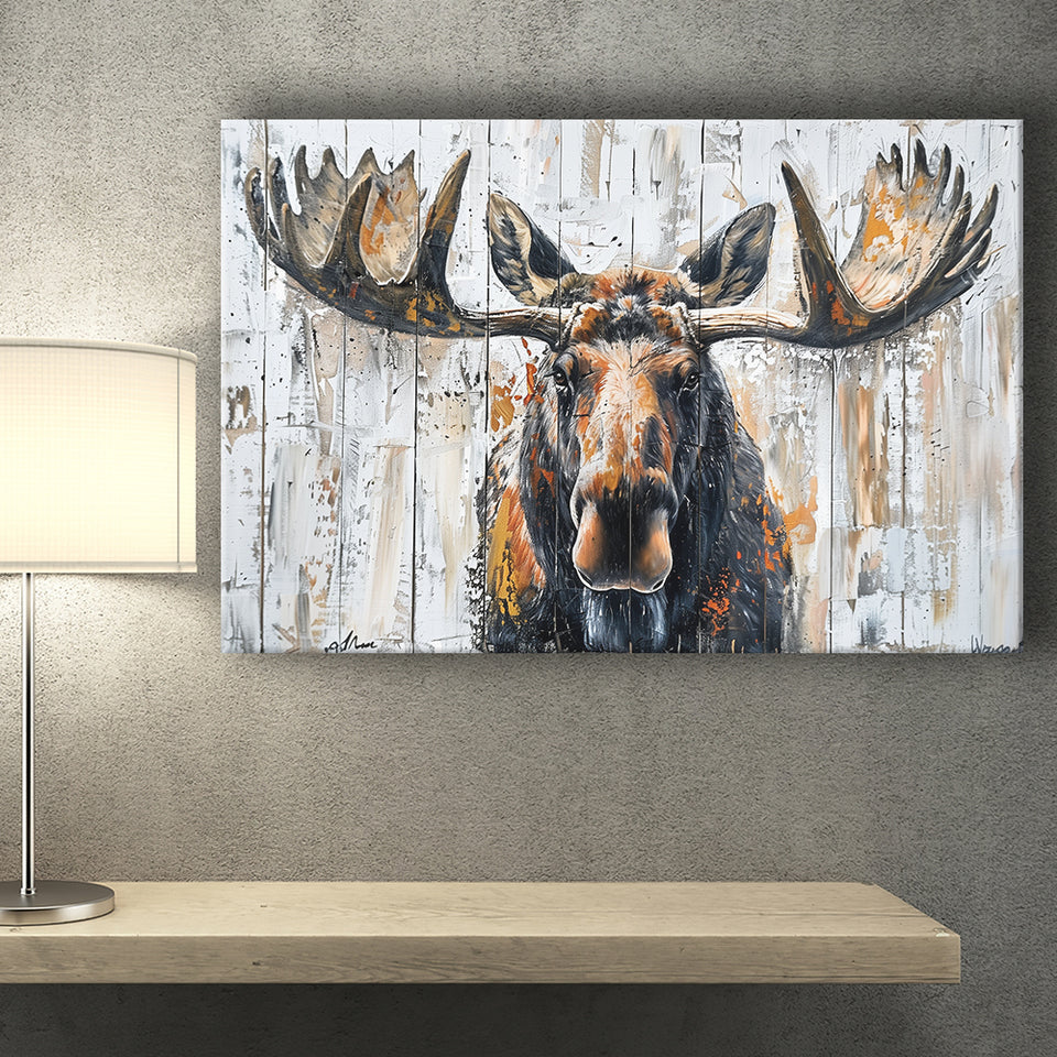 Moose Painted On Wood Background Art, Canvas Print Wall Art Decor, Landscape Art Print