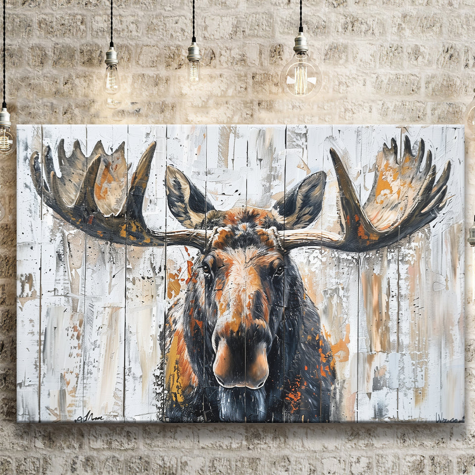 Moose Painted On Wood Background Art, Canvas Print Wall Art Decor, Landscape Art Print