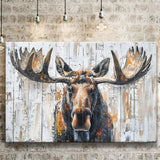 Moose Painted On Wood Background Art, Canvas Print Wall Art Decor, Landscape Art Print