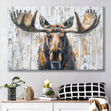 Moose Painted On Wood Background Art, Canvas Print Wall Art Decor, Landscape Art Print