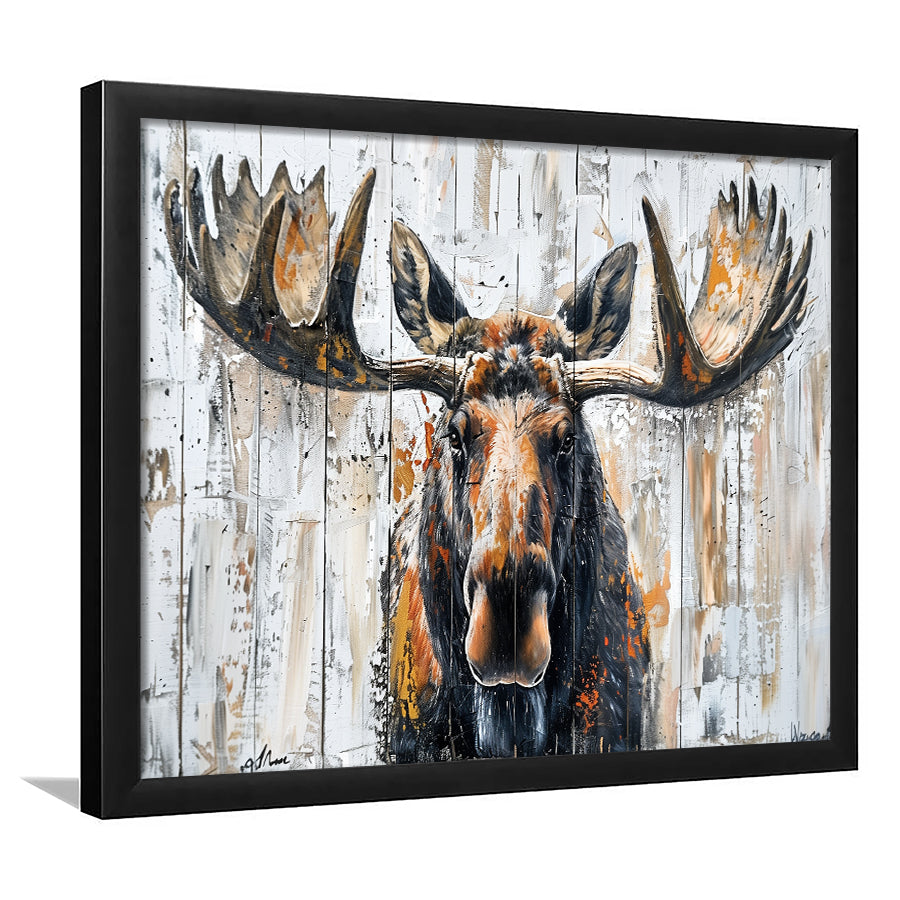 Moose Painted On Wood Background Art, Framed Art Print Wall Decor, Framed Picture