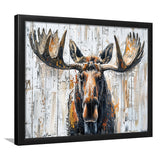 Moose Painted On Wood Background Art, Framed Art Print Wall Decor, Framed Picture