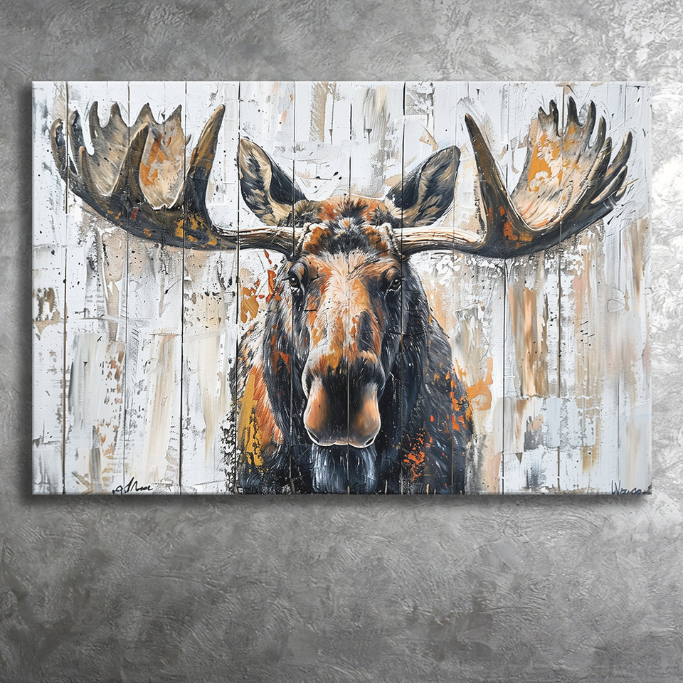 Moose Painted On Wood Background Art, Canvas Print Wall Art Decor, Landscape Art Print