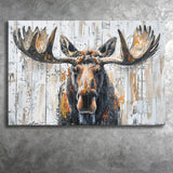 Moose Painted On Wood Background Art, Canvas Print Wall Art Decor, Landscape Art Print