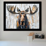 Moose Painted On Wood Background Art, Framed Art Print Wall Decor, Framed Picture