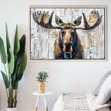 Moose Painted On Wood Background Art, Framed Canvas Print Wall Art Decor,Floating Frame