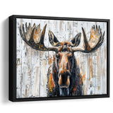 Moose Painted On Wood Background Art, Framed Canvas Print Wall Art Decor,Floating Frame
