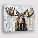 Moose Painted On Wood Background Art, Canvas Print Wall Art Decor, Landscape Art Print