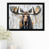 Moose Painted On Wood Background Art, Framed Canvas Print Wall Art Decor,Floating Frame